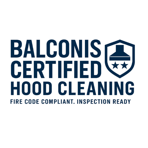 Balconis Certified Hood Cleaning logo with fire code compliance shield